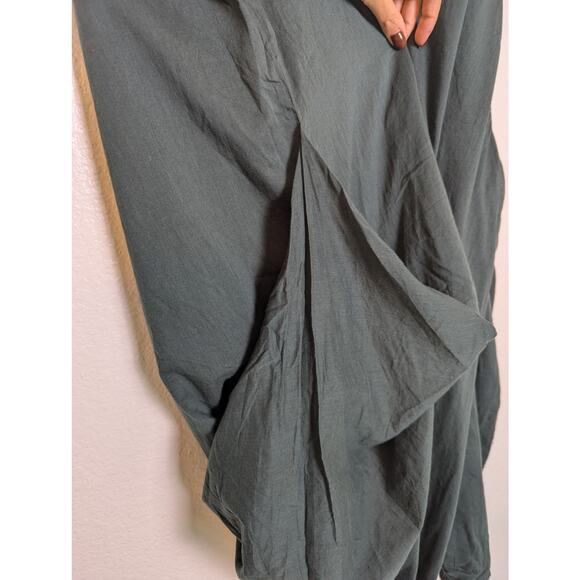 NWT Khara Kapas Pure Cotton Muslin Green Asymmetrical Hem Drape Dress Women Sz M - Picture 8 of 14